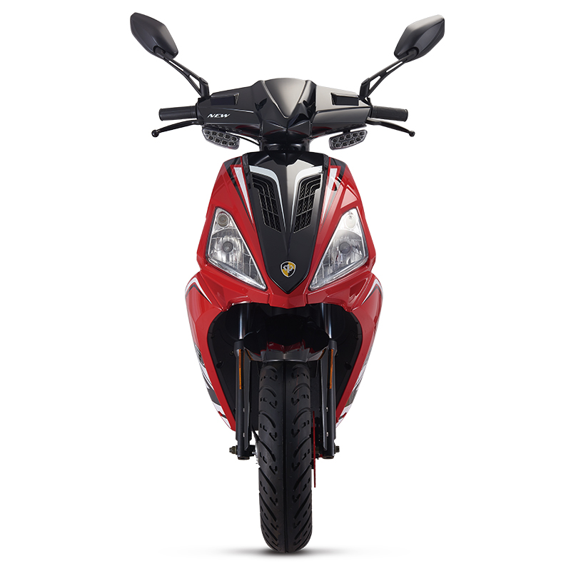 Front view showing dual headlights and mirrors