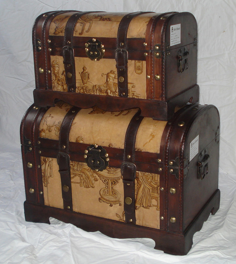 Antique Map Design Wooden Storage Chests - Set of 2