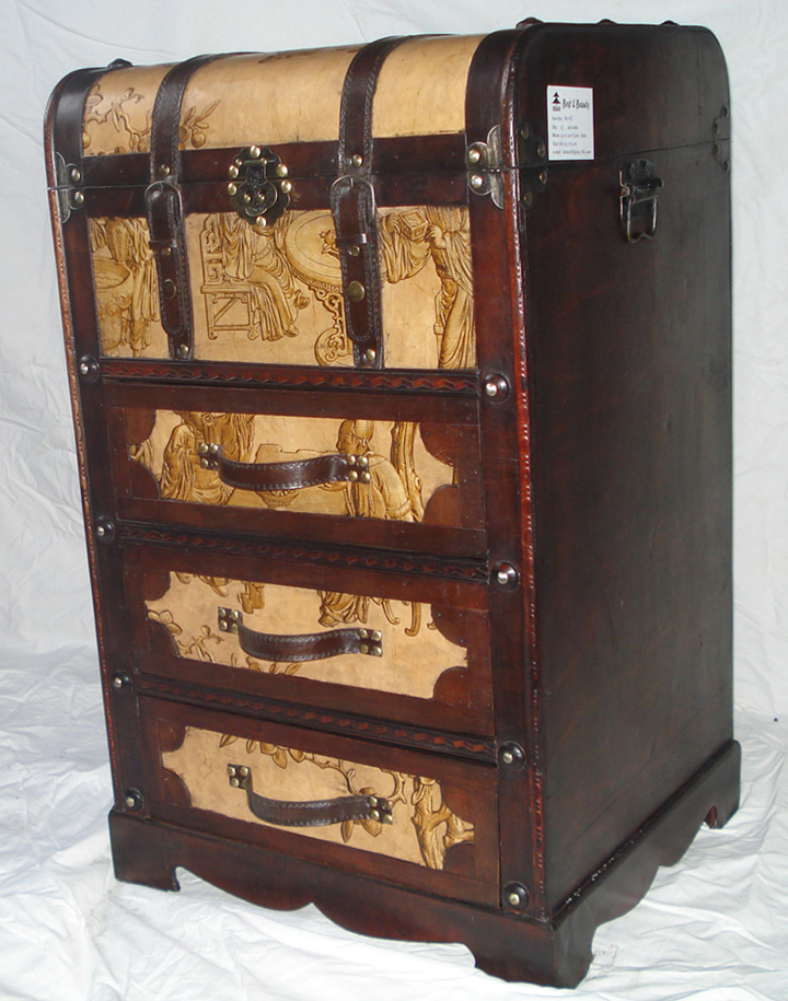 Antique-Style Decorative Chest of Drawers with Leather Accents