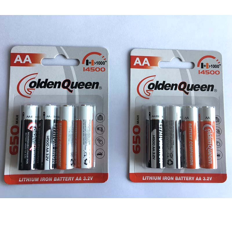 AA 14500 Lithium Iron Rechargeable Battery, 3.2V 650mAh