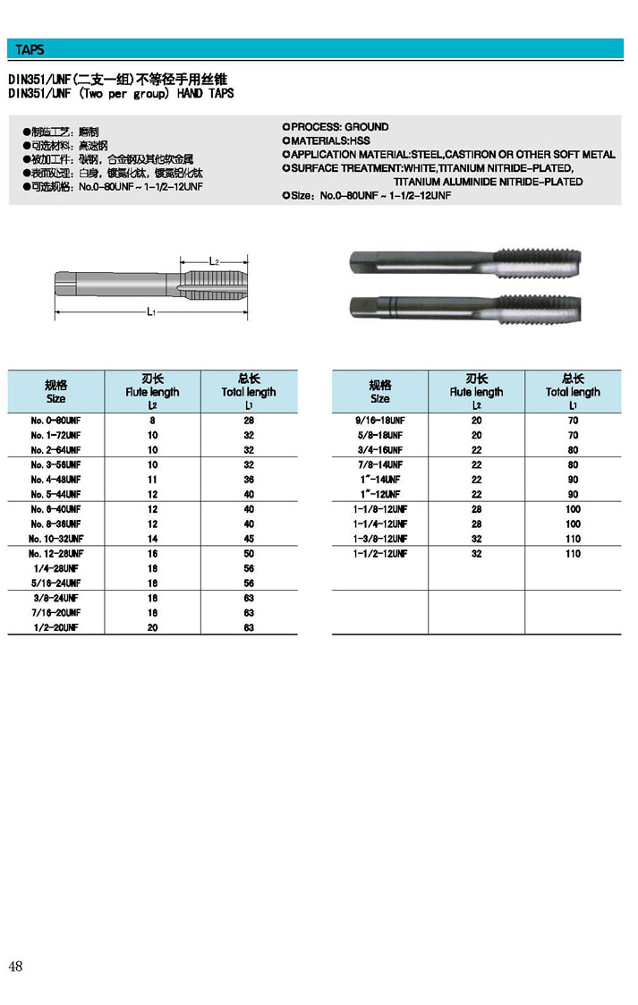 DIN351/UNF HSS Hand Tap Set