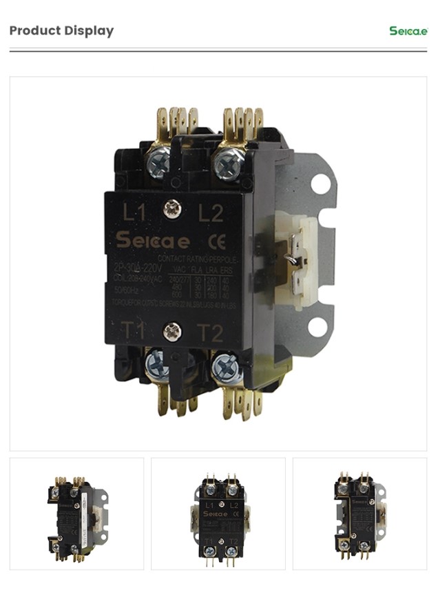 Close-up of 2-Pole 30A AC Magnetic Contactor showing terminal labels and rating plate