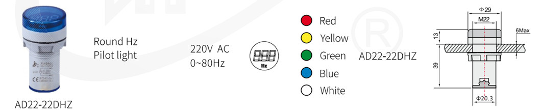 AD22-22DHZ Dimensional Drawing and Color Options