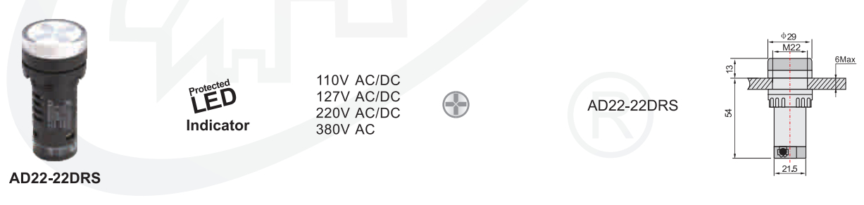 Dimensional diagram of AD22-22DRS LED indicator
