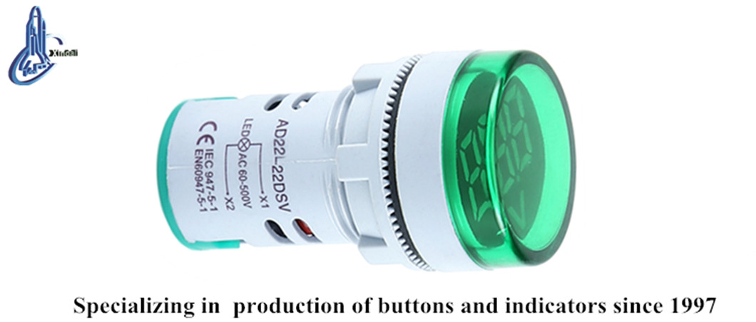 AD22-22DSV LED Digital Voltage Meter with technical markings