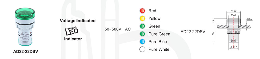 Technical drawing and dimensions for AD22-22DSV mounting