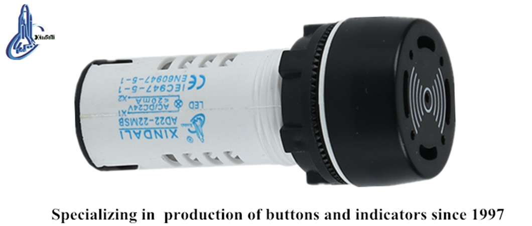 Close-up of AD22-22M series indicator light showing terminal connections