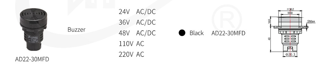 Technical drawing and dimensions for AD22-30MFD buzzer
