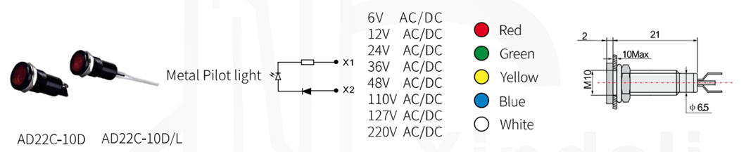 Technical diagram and voltage specifications for AD22C series