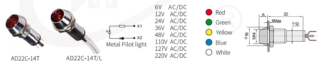 AD22C-14T Dimensions and Color Options