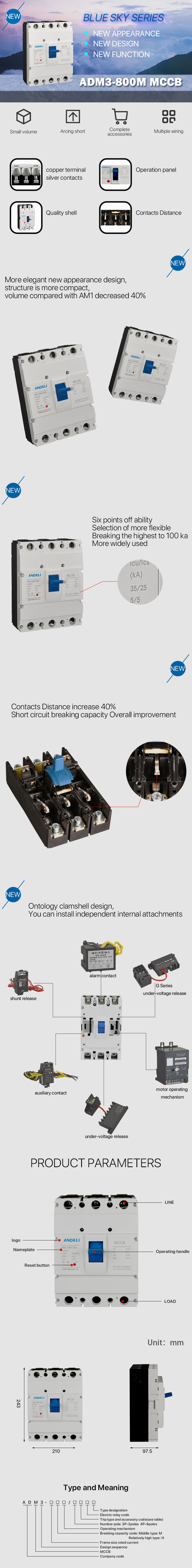 ADM3 Series MCCB Design and Features Diagram