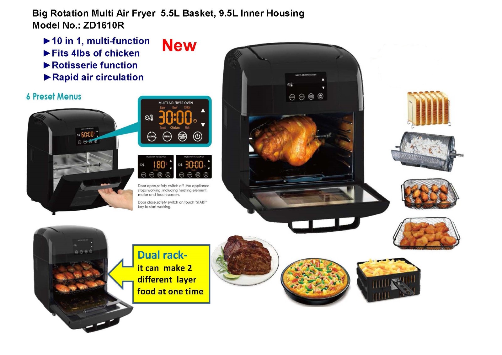 Air fryer 360° better than convection ovens hot air fryer oven,toast,bake,rotisserie,pizza - Image 3
