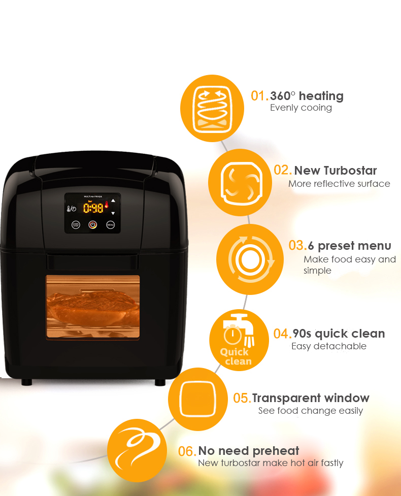 Air fryer with visible window & 3.3L basket,tray,toast rack,golve;1400W air oven cooker - Image 2