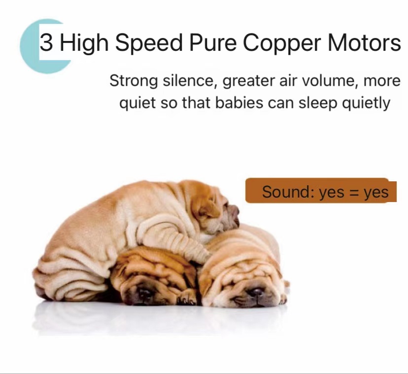 Triple high speed pure copper motors for quiet operation