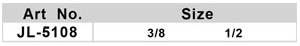 Table showing article number JL-5108 and available sizes 3/8 and 1/2