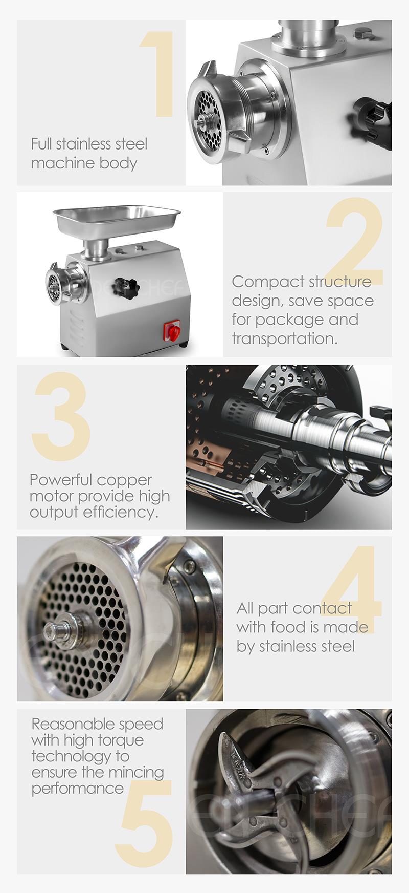 Internal components showing copper motor and stainless steel body construction