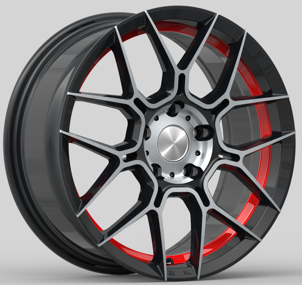 Gloss Black Alloy Wheel with Red Accent Ring