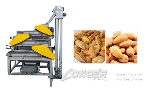 Multi-stage almond shelling and cracking machine