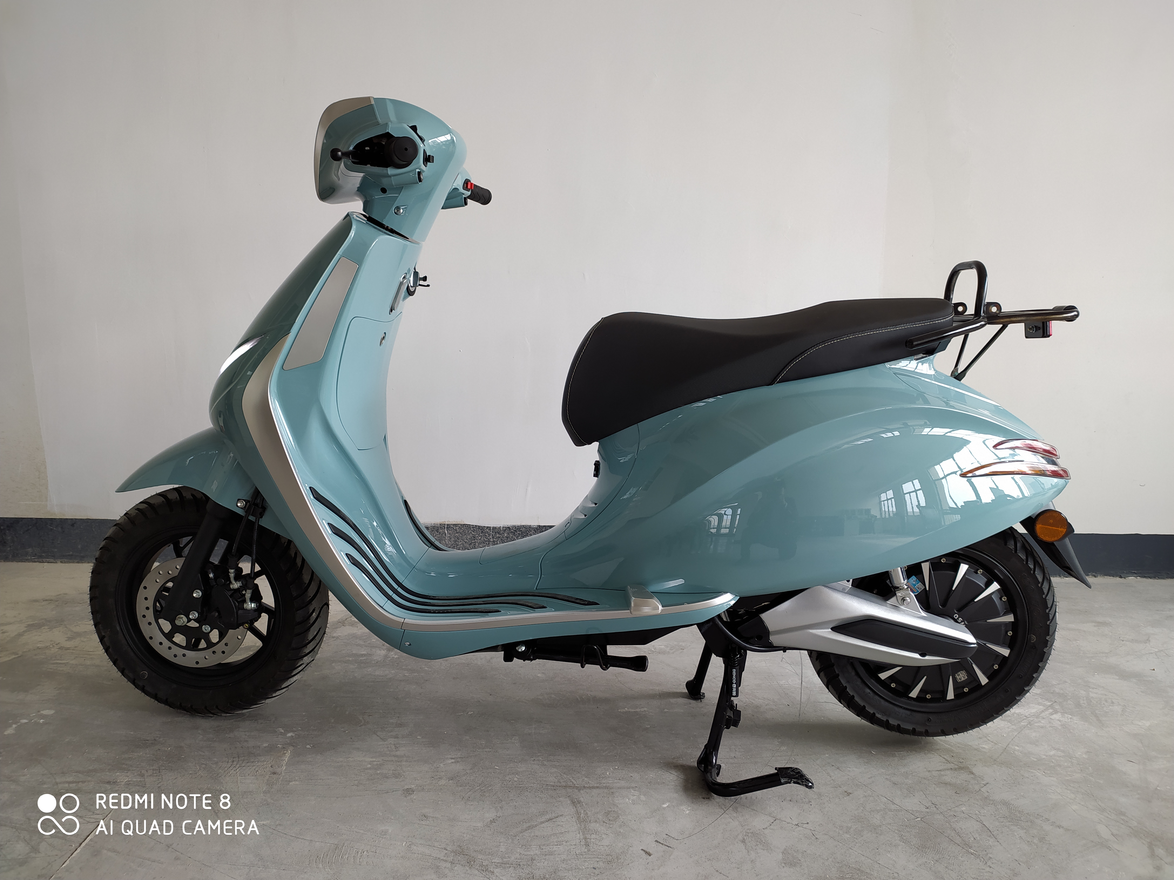 Electric motorcycle parked in an urban setting