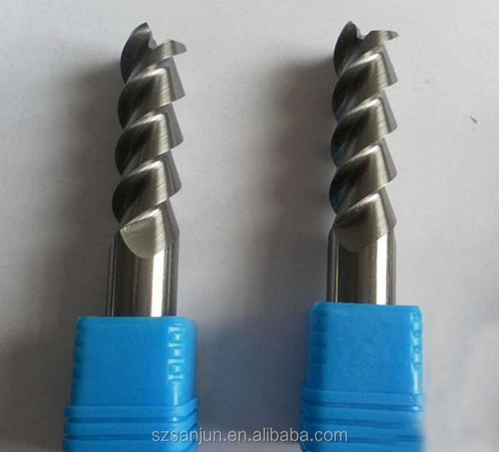 Solid carbide end mill showing flute detail