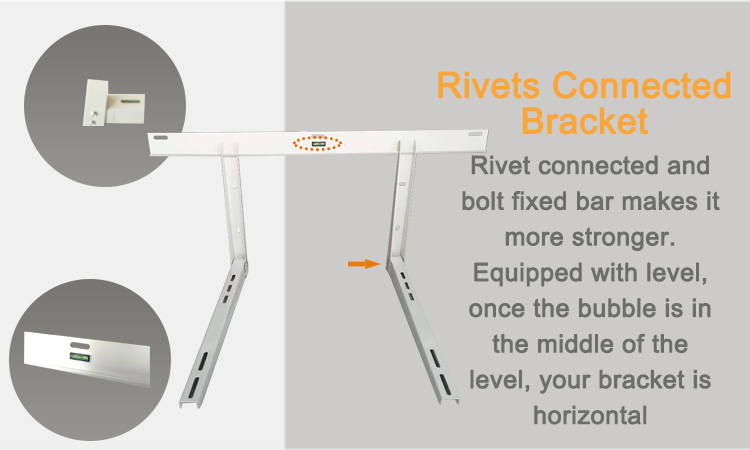 Close-up of rivet-connected bracket with integrated bubble level