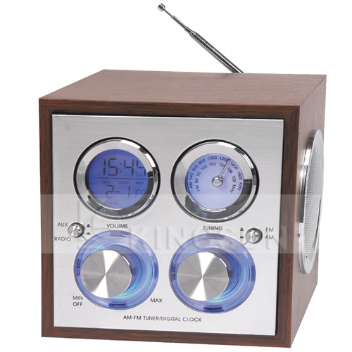 AM/FM Wooden Cabinet Radio with Digital Clock