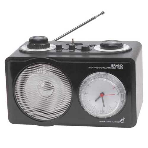 Wooden AM/FM Radio with Analog Clock