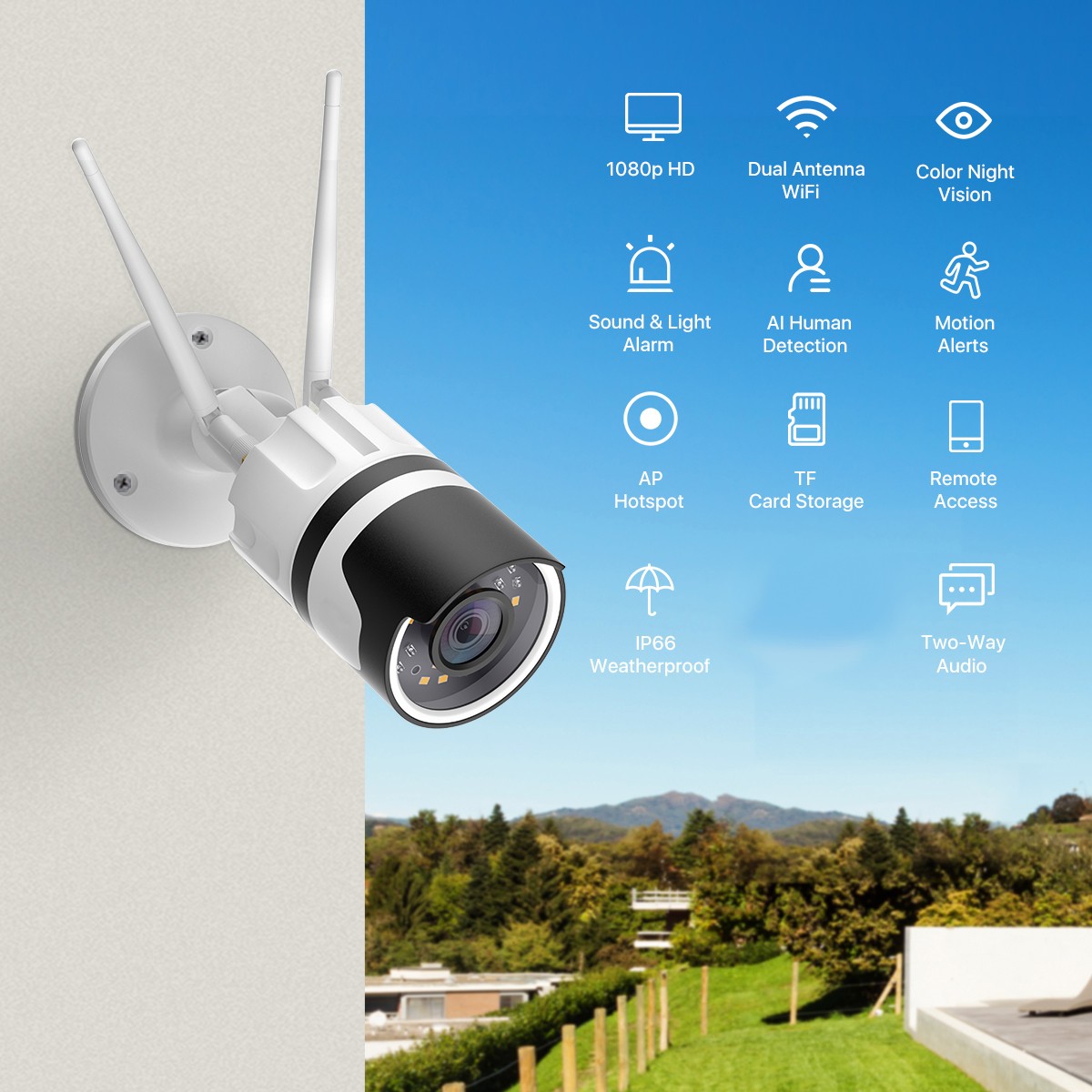 Ansjer 1080p Wireless IP Camera outdoor waterproof flash light smart home security camera - Image 2