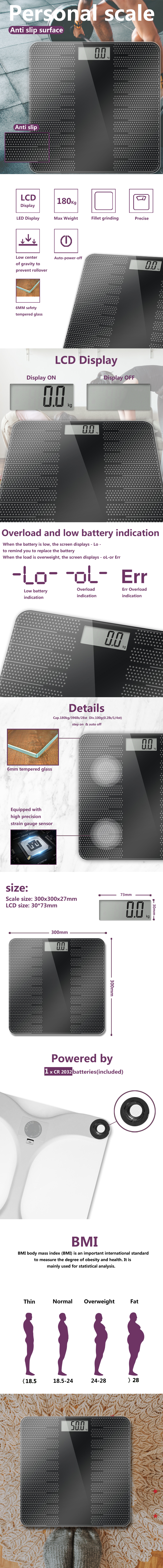 Detailed view of digital body scale features including anti-slip surface and LCD display
