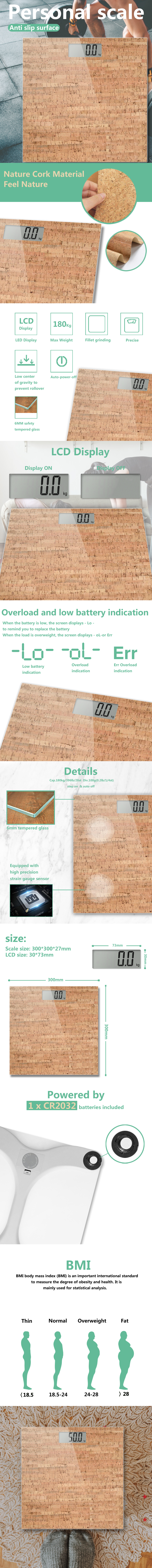 Detailed view of the anti-slip cork body scale showing display and material texture