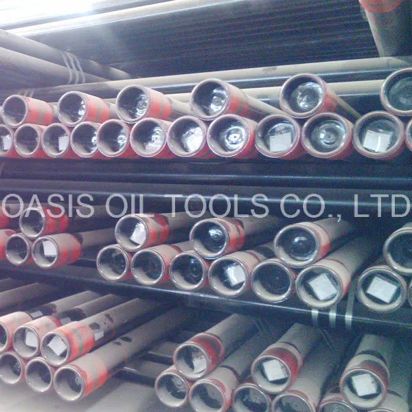 Close-up of seamless steel tubing for oil wells