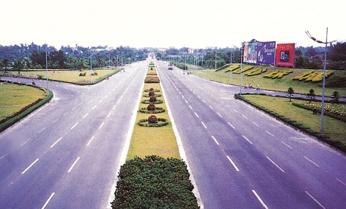 Roadside Landscape Median with Decorative Plants