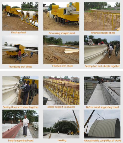 Step-by-step construction process using arched sheets