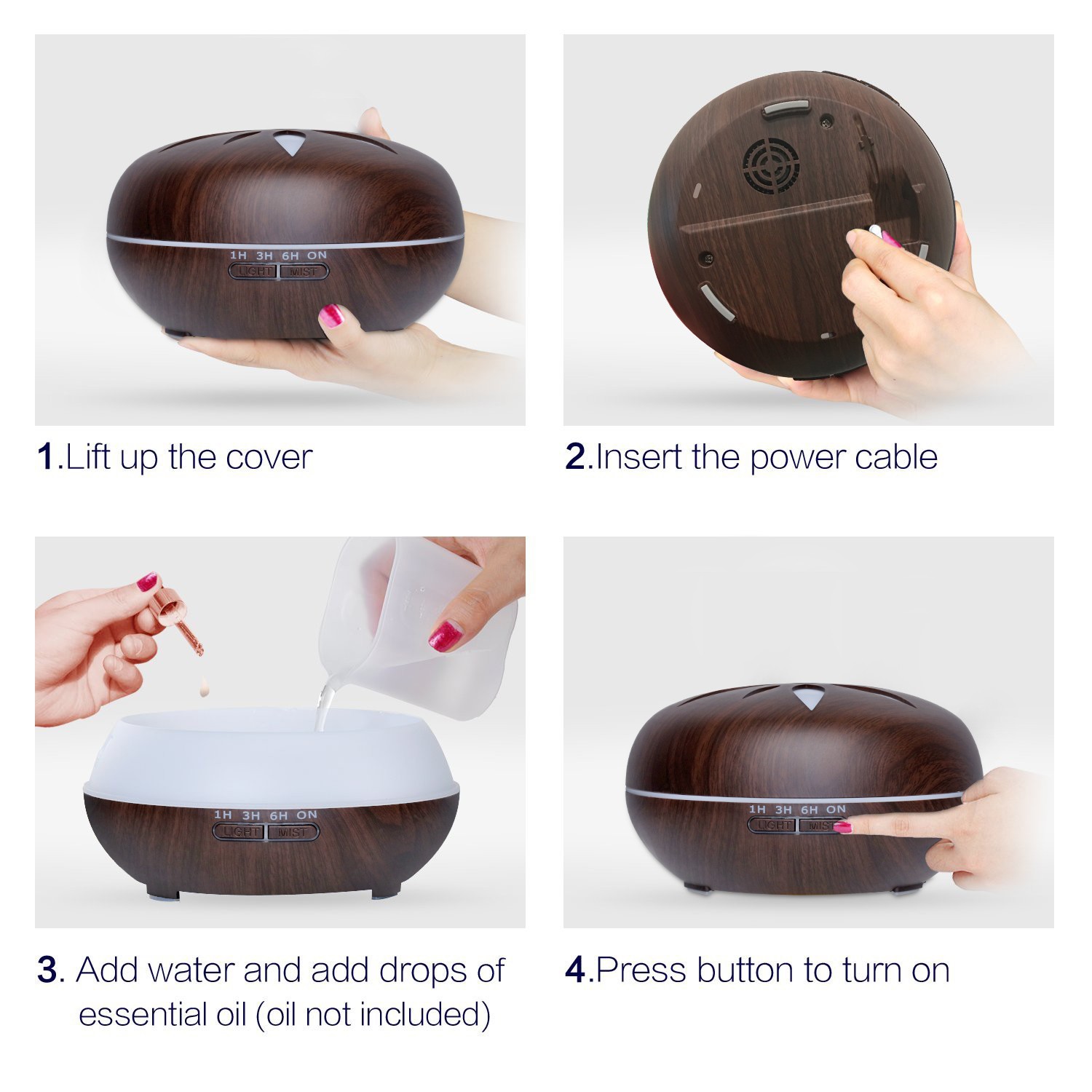 Ultrasonic Aroma Diffuser with Wood Grain Finish