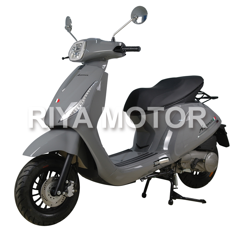 Detailed view of the scooter braking and stand system