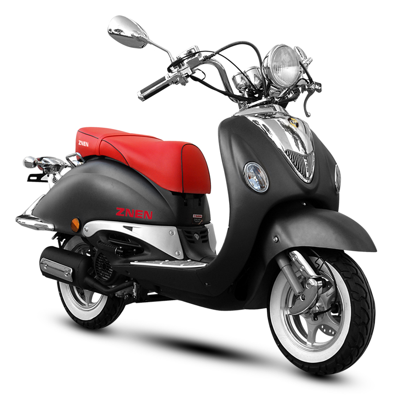 Matte black scooter with chrome accents
