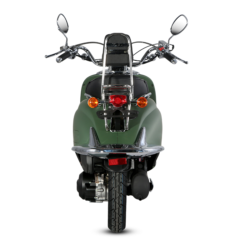 Rear view showing suspension and luggage rack