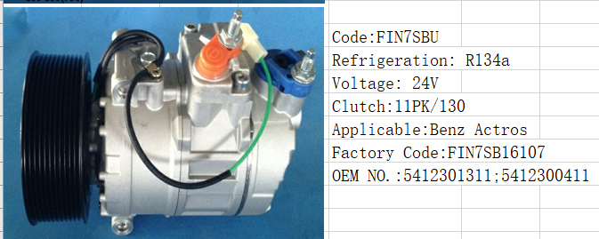 Technical specifications for Benz Actros AC Compressor