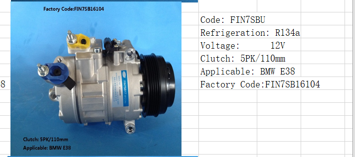 Technical specifications for BMW E38 AC Compressor