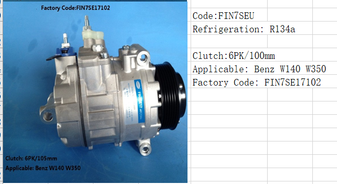 Technical specifications for Benz W140 and W350 AC compressor