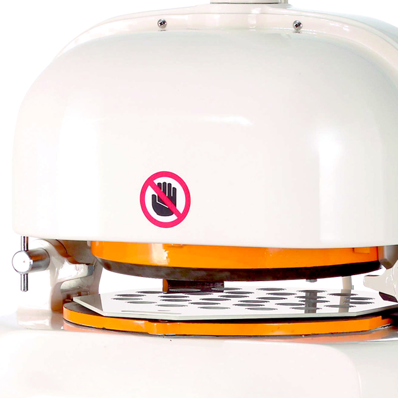Dough processing platform with safety warnings