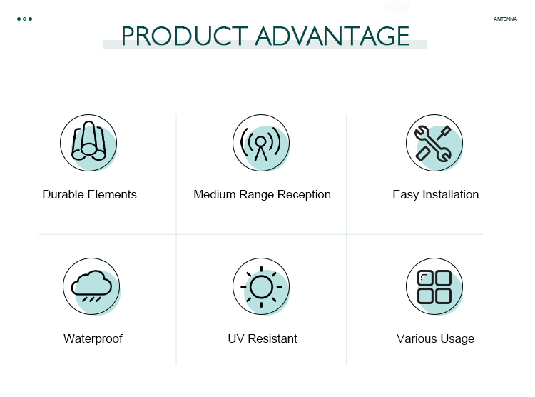 Key advantages of the outdoor antenna including waterproof and UV resistant features