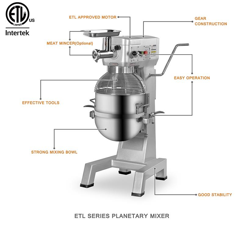 Planetary mixer component diagram showing gear construction and attachments