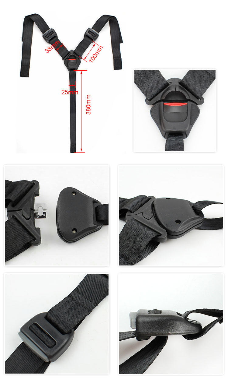 Technical diagram of baby car seat safety belt showing dimensions
