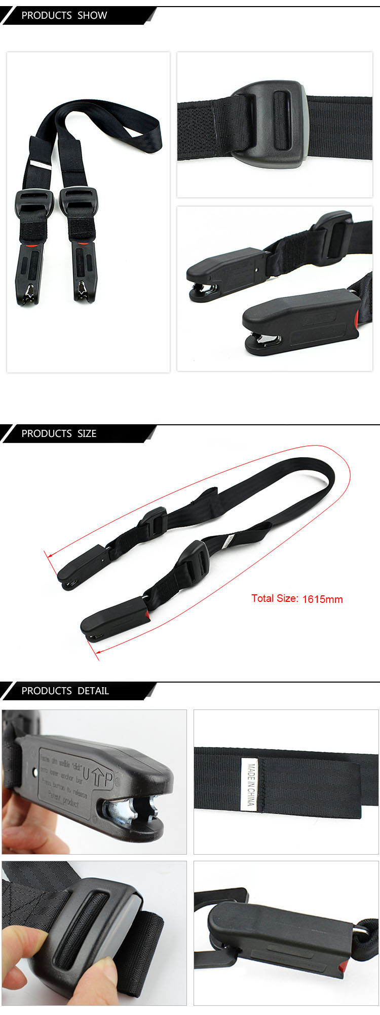 ISOFIX safety belt product showcase and sizing