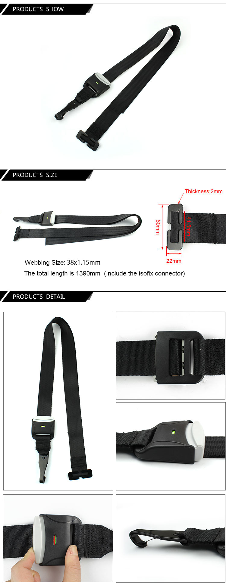Technical dimensions of ISOFIX connector and webbing