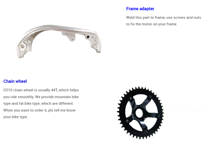 Chain wheel and frame adapter details