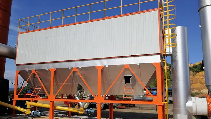 Industrial baghouse dust collector with modular steel frame and access platforms
