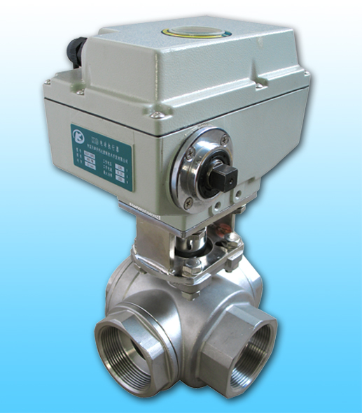 Three-Way Stainless Steel Ball Valve with Electric Actuator