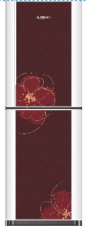 Burgundy Double-Door Refrigerator with Floral Pattern